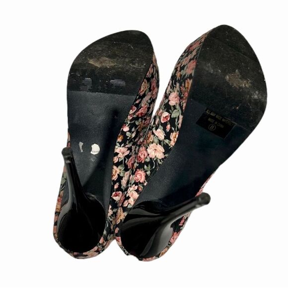 Beautiful Floral Platform Stiletto High Heels Roses Pink Black 5 inch Pumps Cute - Picture 7 of 7